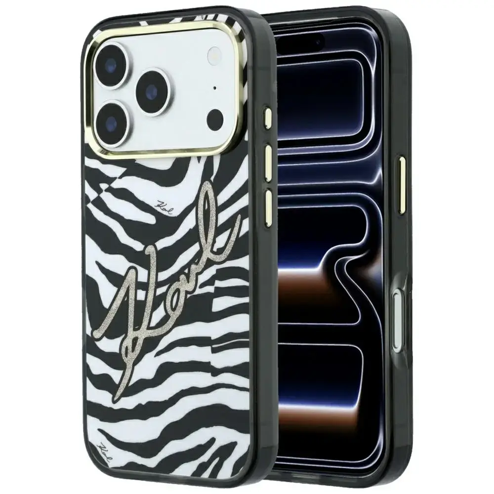 Karl Lagerfeld IML Signature Zebra Glitter чехол с поддержкой MagSafe для телефона iPhone 17 Pro | iPhone 18 Pro золотой (зебра)