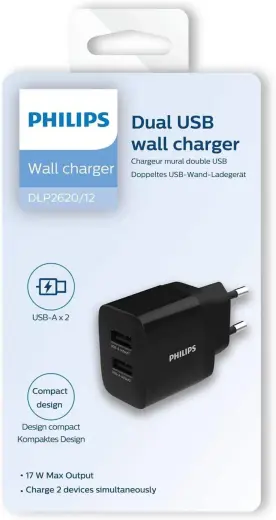 Philips DLP2620 tīkla lādētājs | 17W | USB-A | melns