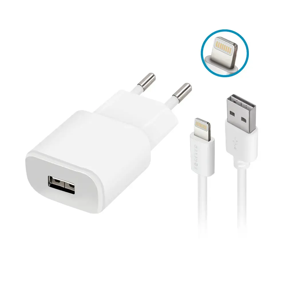Forever TC-01 зарядное устройство | 5W | USB-A | с проводом Lightning в комплекте | белое