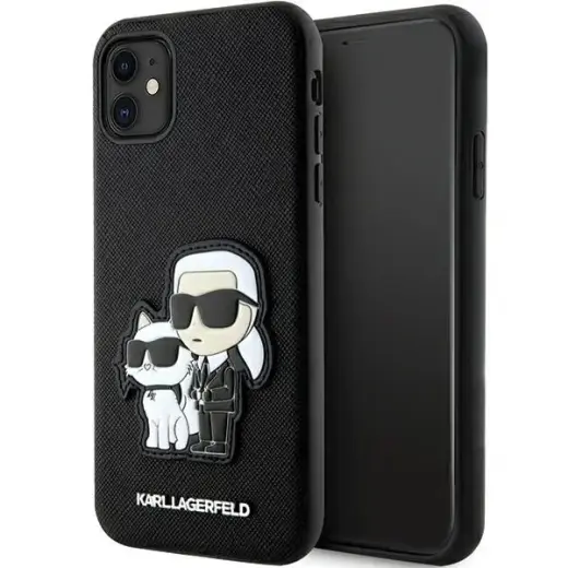 Karl Lagerfeld PU Saffiano Karl and Choupette NFT maciņš telefonam iPhone 11 melns