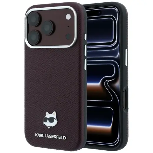 Karl Lagerfeld Grained Choupette Head Metal чехол с поддержкой MagSafe для телефона iPhone 17 Pro | iPhone 18 Pro красный (кот)
