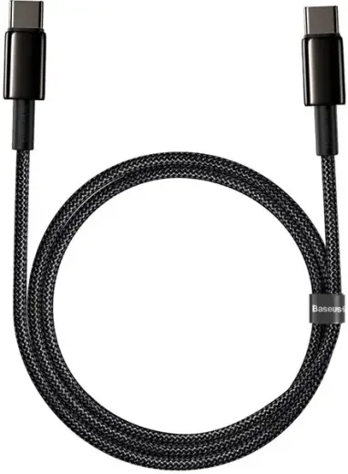 Baseus Tungsten Gold datu pārraides un uzlādes vads | USB-C uz USB-C | 100W | 1m | melns
