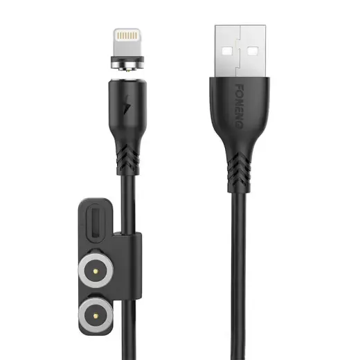 Foneng X62 3-in-1 datu pārraides un uzlādes vads | USB-A uz USB-C, Lightning, Micro USB | 12W | 1m | melns