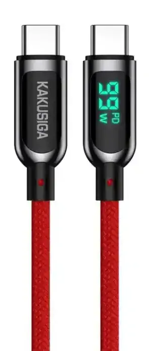 KAKUSIGA KSC-599 провод для передачи данных и зарядки | USB-C на USB-C | 100W | с LED дисплеем | 1.2m | красный