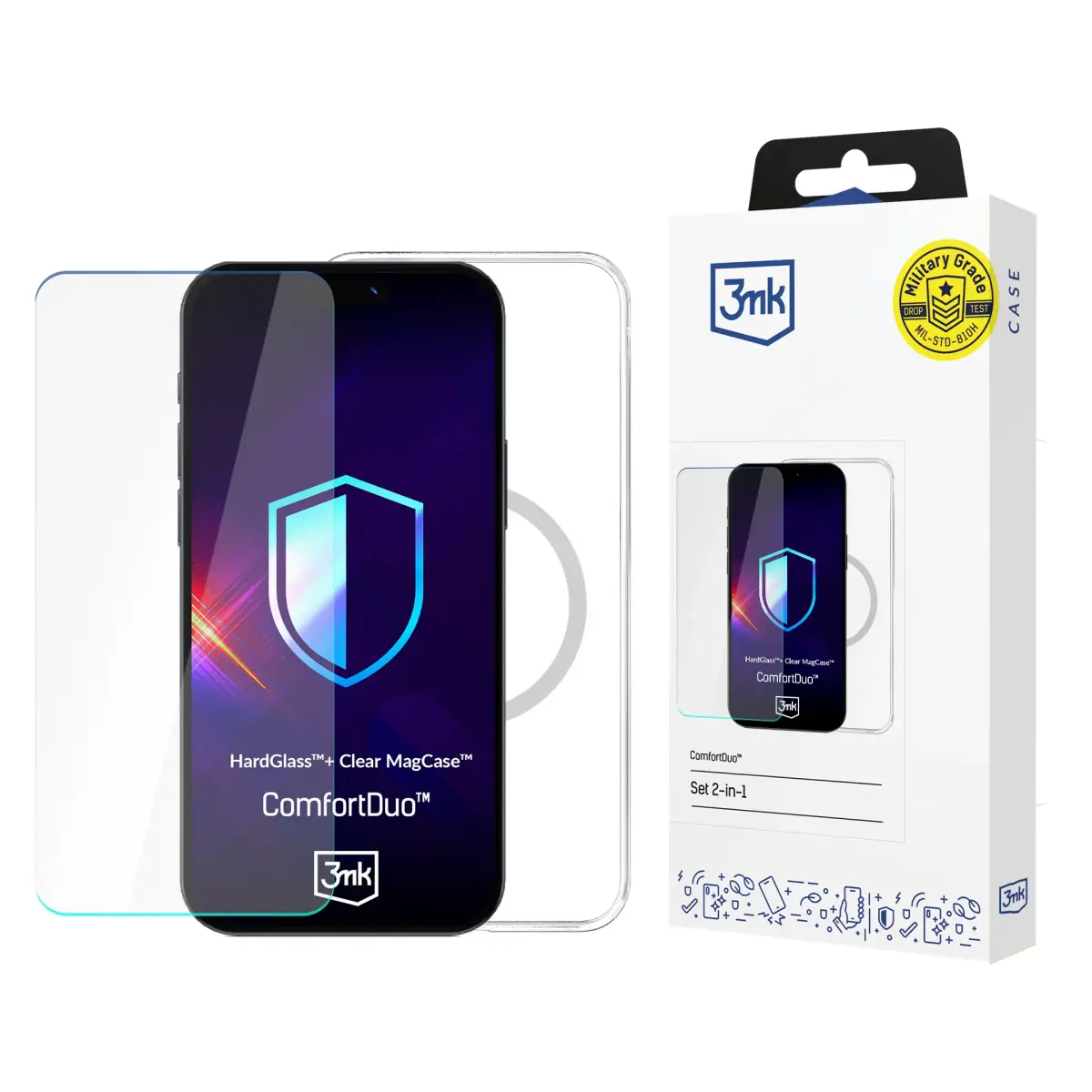 3mk ComfortDuo Clear чехол с поддержкой MagSafe для телефона iPhone 15 Plus прозрачный (защитное стекло в комплекте)
