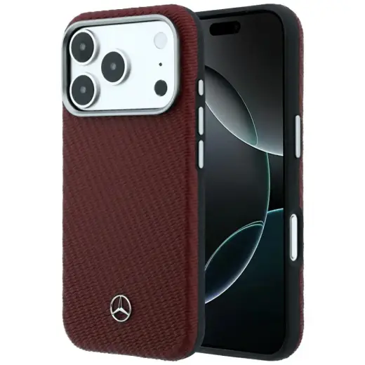Case Mercedes Leather Semi Wrap Wood Effect MagSafe for iPhone 18 Pro Max / 17 Pro Max burgundy