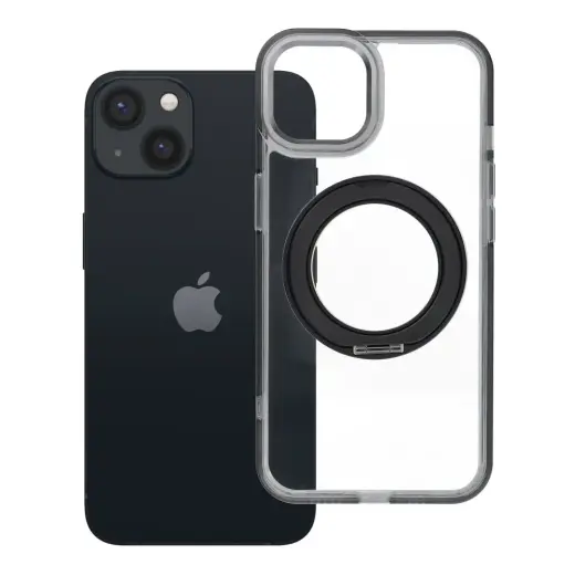 Frame Circle Stand telefono dėklas su stovu ir MagSafe palaikymu iPhone 13 juodas
