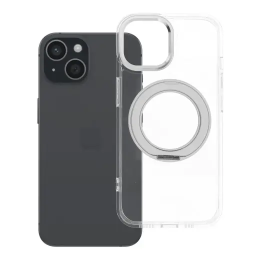 Frame Circle Stand telefono dėklas su stovu ir MagSafe palaikymu iPhone 15 skaidrus