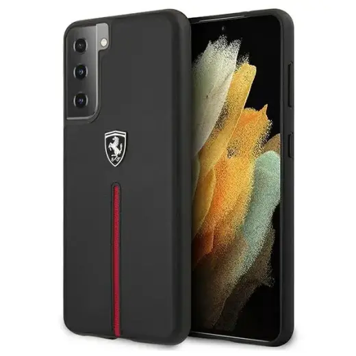 Ferrari Off Track Leather Nylon Stripe maciņš telefonam Samsung Galaxy S21 melns