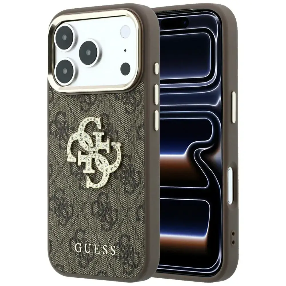 Guess 4G & Big Strass Logo maciņš telefonam iPhone 18 Pro Max | iPhone 17 Pro Max brūns