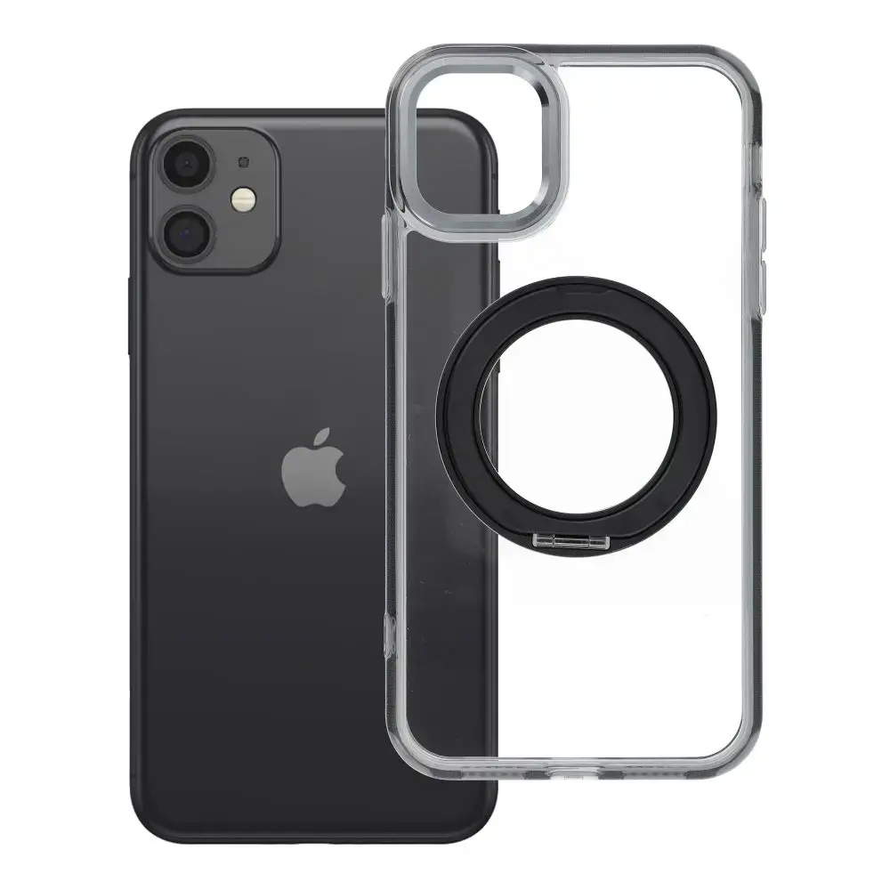 Frame Circle Stand telefono dėklas su stovu ir MagSafe palaikymu iPhone 11 juodas