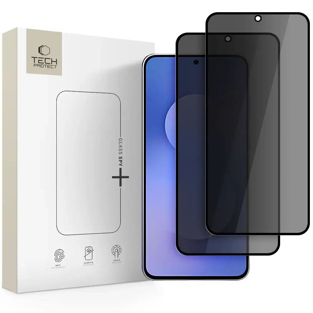 Tech-Protect Glass Spy+ grūdintas apsauginis stiklas telefonui Galaxy S25 FE (privatumo efektas) (suderinama su pirštų atspaudų jutikliu po ekranu) (2 vnt.)
