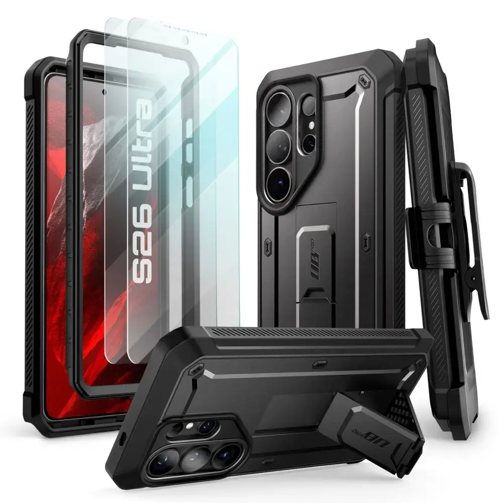 SUPCASE Unicorn Beetle Pro telefono dėklas Samsung Galaxy S26 Ultra (S948) juodas (grūdinto stiklo apsauga komplekte)