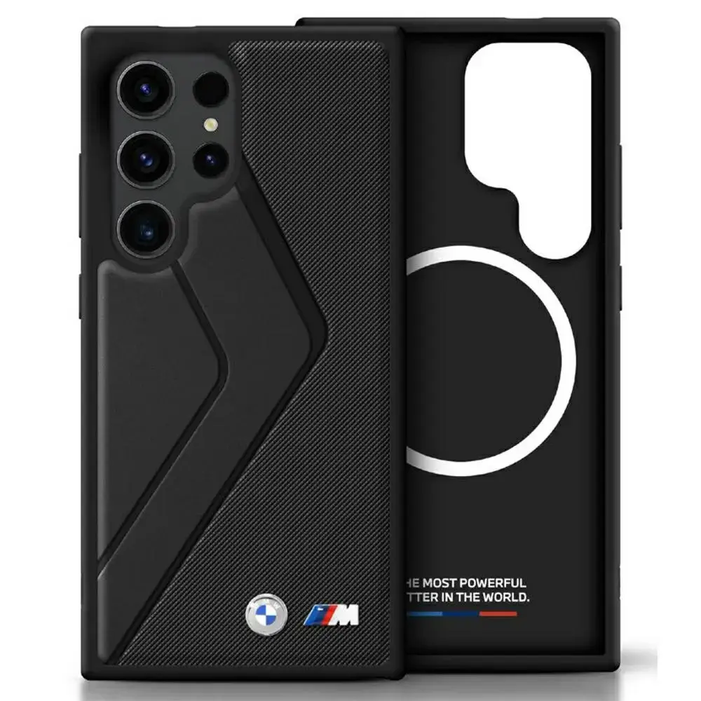 BMW Leather Oversized Stripes phone case with MagSafe support for Samsung Galaxy S25 Ultra (S938) black