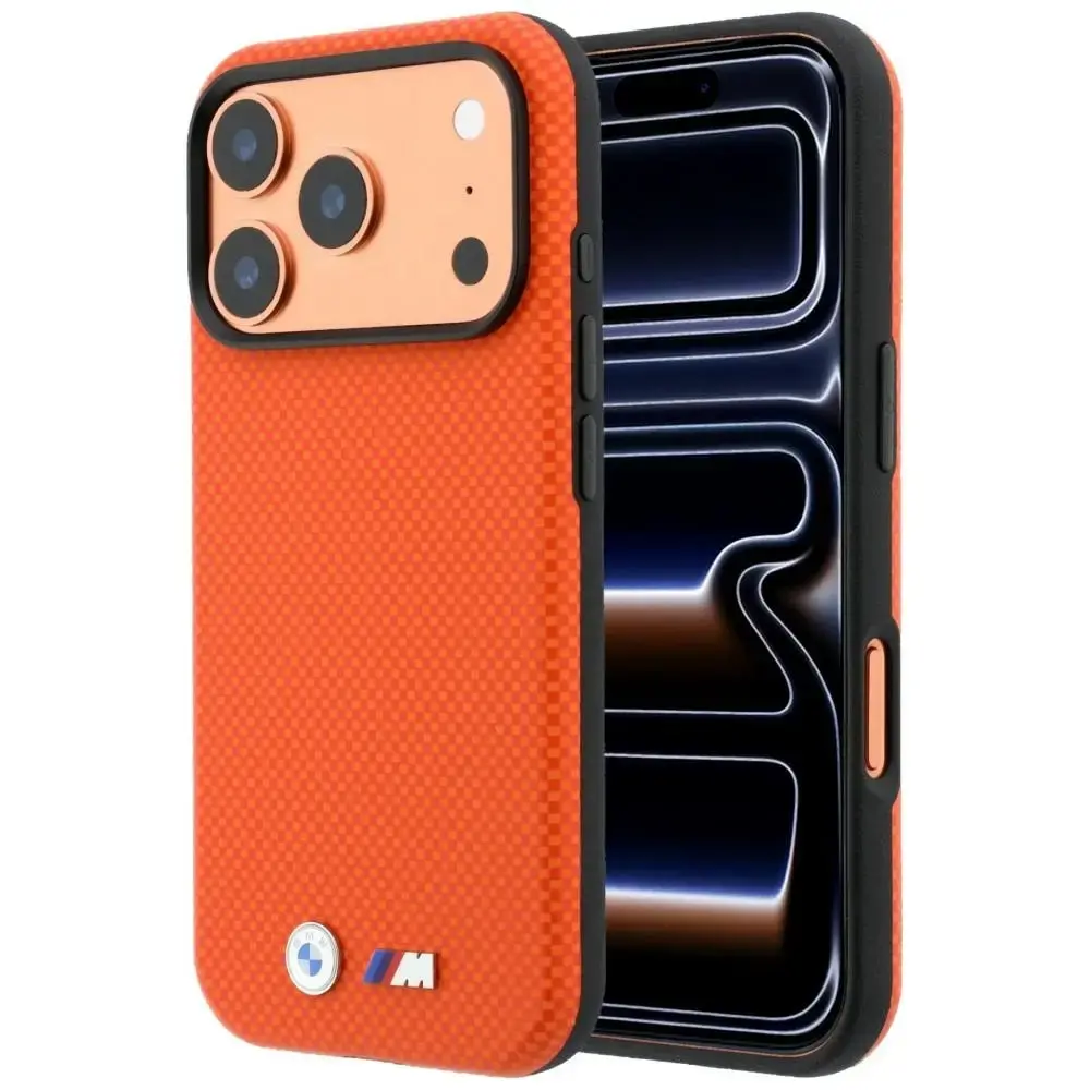 BMW M Quadrille Kevlar Metal Logo чехол с поддержкой MagSafe для телефона iPhone 18 Pro оранжевый