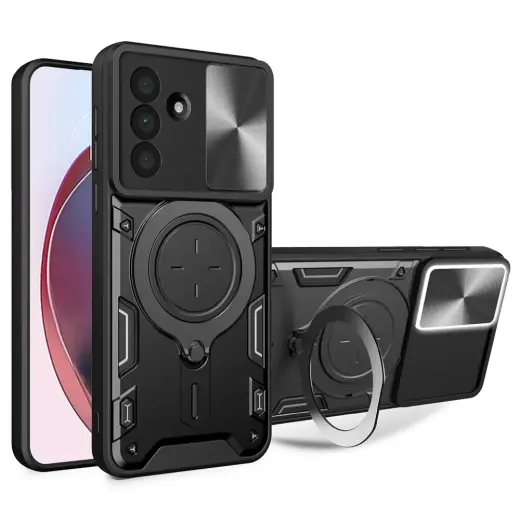 telefono dėklas su stovu Samsung Galaxy A17 4G (A175) | A17 5G (A176) | A18 4G (A185) | A26 5G (A266) juodas