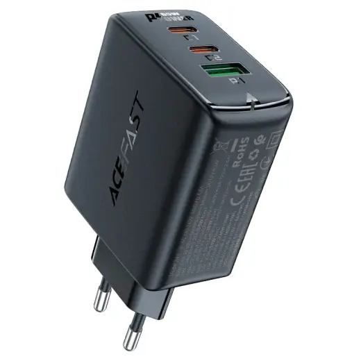 Acefast A41 reisilaadija | 65W | GaN | USB-C, USB-A | must