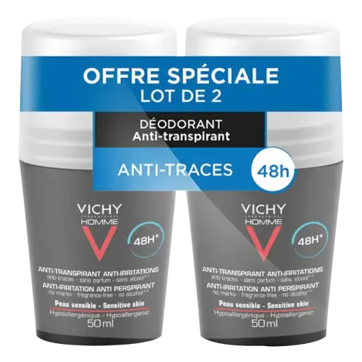 Homme 48H Antiperspirant Deodorant Anti-Marks Roll-on 2 X 50ml
