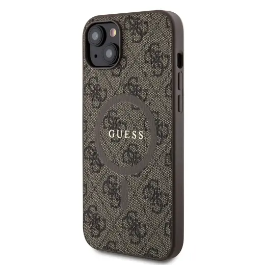 Guess 4G Colored Ring maciņš ar MagSafe atbalstu telefonam iPhone 15 Plus brūns