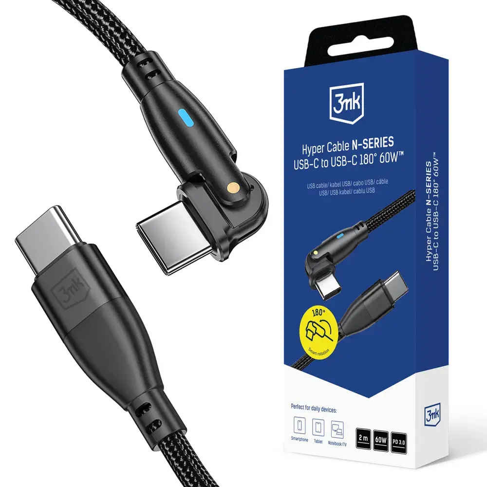 3mk Hyper N-SERIES провод для передачи данных и зарядки | USB-C на USB-C | 60W | 2m | чёрный