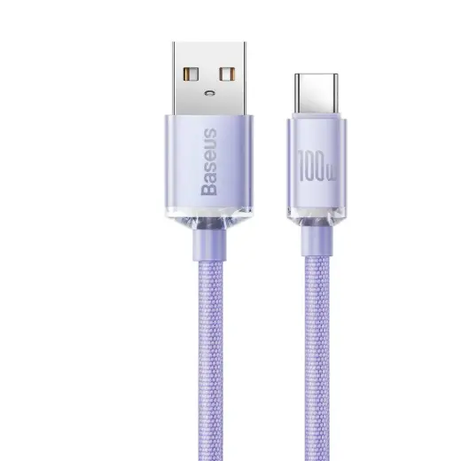 Baseus Crystal Shine Series datu pārraides un uzlādes vads | USB-A uz USB-C | 100W | 2m | violets