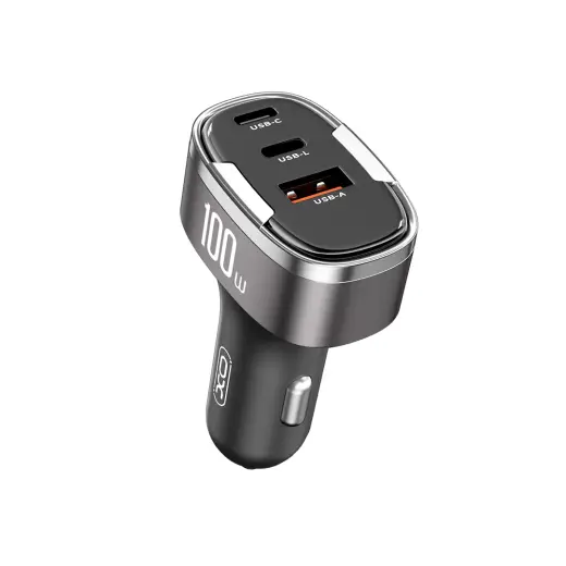 XO CC61 automašīnas lādētājs | 100W | USB-A, USB-C, Lightning | pelēks