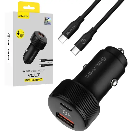 Blavec BS-04B-C Volt auto lādētājs | 48W | PD, QC | USB-A, USB-C | ar USB-C uz USB-C vadu komplektā | ar LCD ekrānu | melns