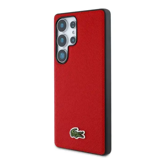 Lacoste Iconic Petit Pique Woven Logo telefono dėklas su MagSafe palaikymu Samsung Galaxy S25 Ultra (S938) raudonas