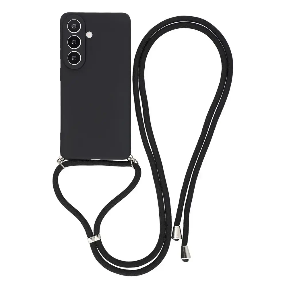 Samsung Galaxy A57 5G Case with Fiber Lining and Crossbody Strap - Black