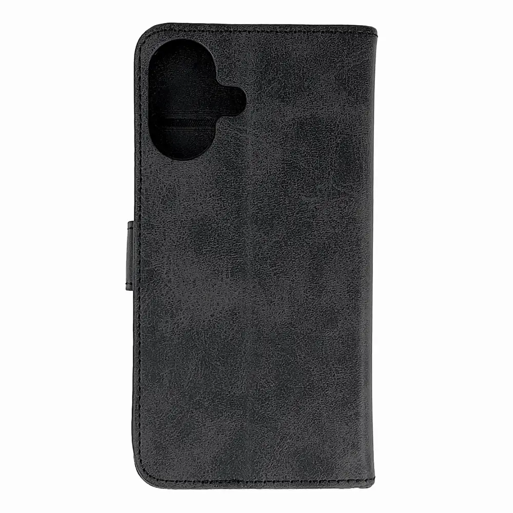Leather knyginio tipo telefono dėklas iPhone 16 juodas