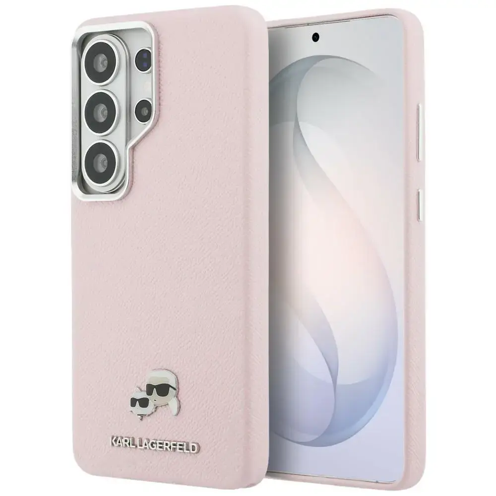 Karl Lagerfeld Saffiano KC Metal Logo telefono dėklas su MagSafe palaikymu Samsung Galaxy S26 Ultra (S948) rožinis