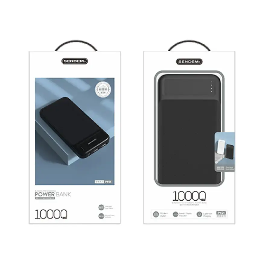 SENDEM PK91 external battery (powerbank) | 10000 mAh | 10.5W | Micro USB, USB-C, USB-A | black