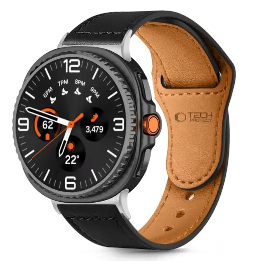 Tech-Protect Leatherfit nutikella rihm Samsung Galaxy Watch 8/Classic (40/44/46 mm) jaoks | nahkne | must