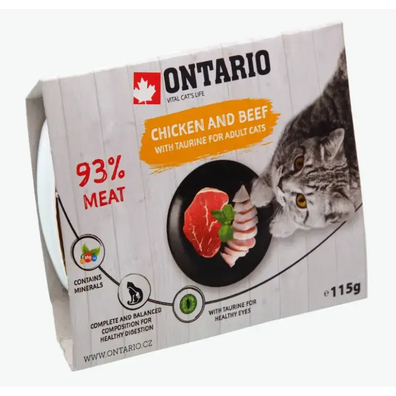 Konservi kaķiem - Ontario Tray Chicken & Beef with Taurine 115g