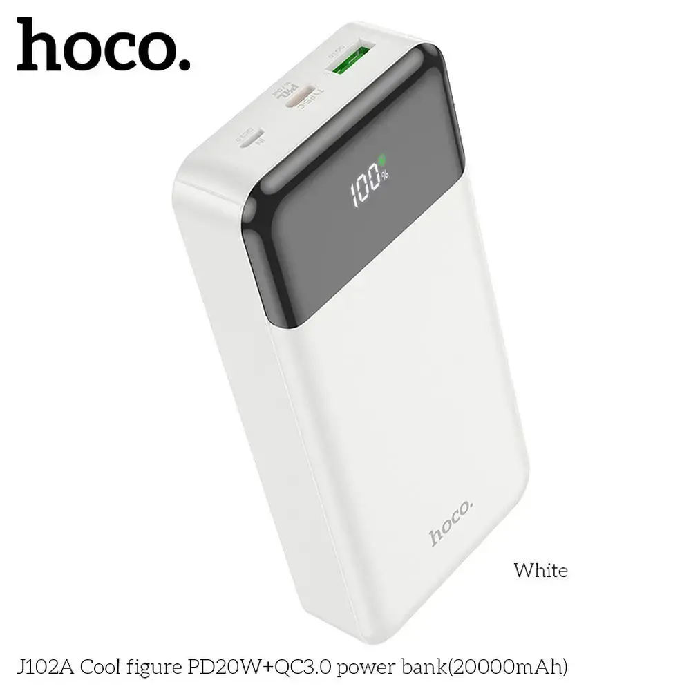 Hoco J102A Cool Figure ārējais akumulators (powerbank) | 20 000 mAh | 20W | PD, QC | balts
