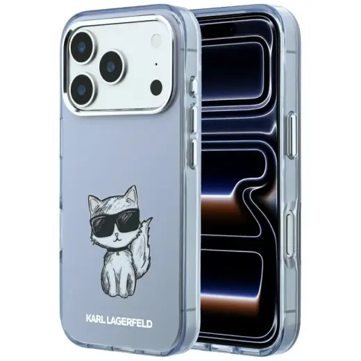 Karl Lagerfeld IML Choupette Body Sketch Print MagSafe Case for iPhone 17 Pro / 18 Pro - Light Blue