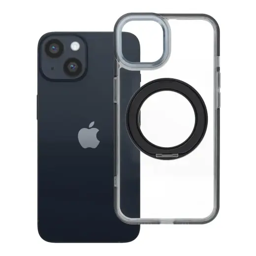 Frame Circle Stand telefono dėklas su stovu ir MagSafe palaikymu iPhone 14 juodas