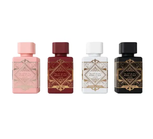 Set Lattafa: Bade'e Al Oud Oud For Glory, Eau De Parfum, Unisex, 25 ml + Bade'e Al Oud Honor & Glory, Eau De Parfum, Unisex, 25 ml + Bade'e Al Oud Sublime, Eau De Parfum, Unisex, 25 ml + Bade'e Al Oud Noble Blush, Eau De Parfum, For Women, 25 ml
