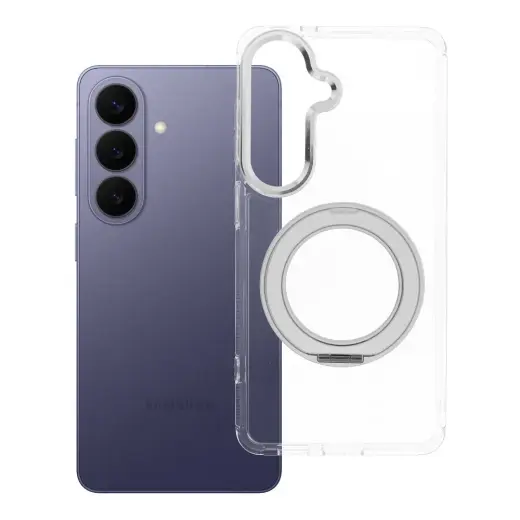 Frame Circle Stand telefono dėklas su stovu ir MagSafe palaikymu Samsung Galaxy S26 (S942) skaidrus