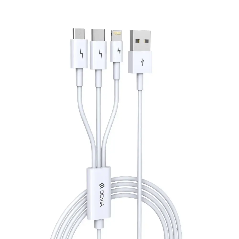 Devia Smart 3-in-1 провод для передачи данных и зарядки | USB-A на Lightning, USB-C, Micro USB | 10W | 1.2m | белый