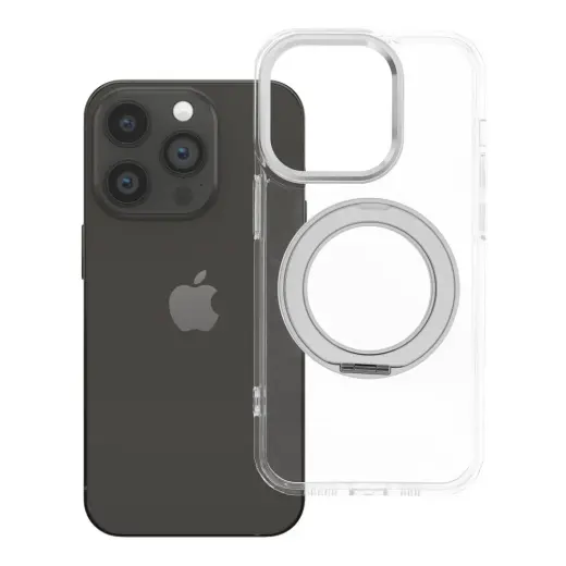 Frame Circle Stand telefono dėklas su stovu ir MagSafe palaikymu iPhone 14 Pro skaidrus