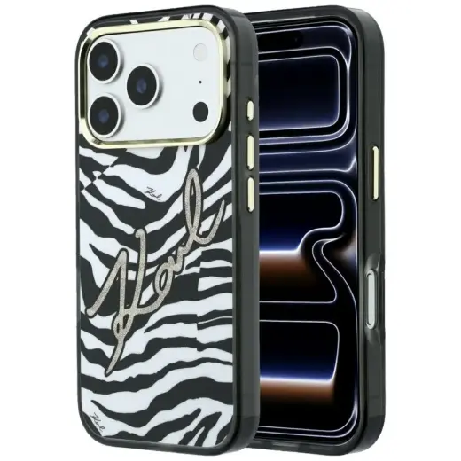 Karl Lagerfeld IML Signature Zebra Glitter чехол с поддержкой MagSafe для телефона iPhone 17 Pro Max | iPhone 18 Pro Max золотой