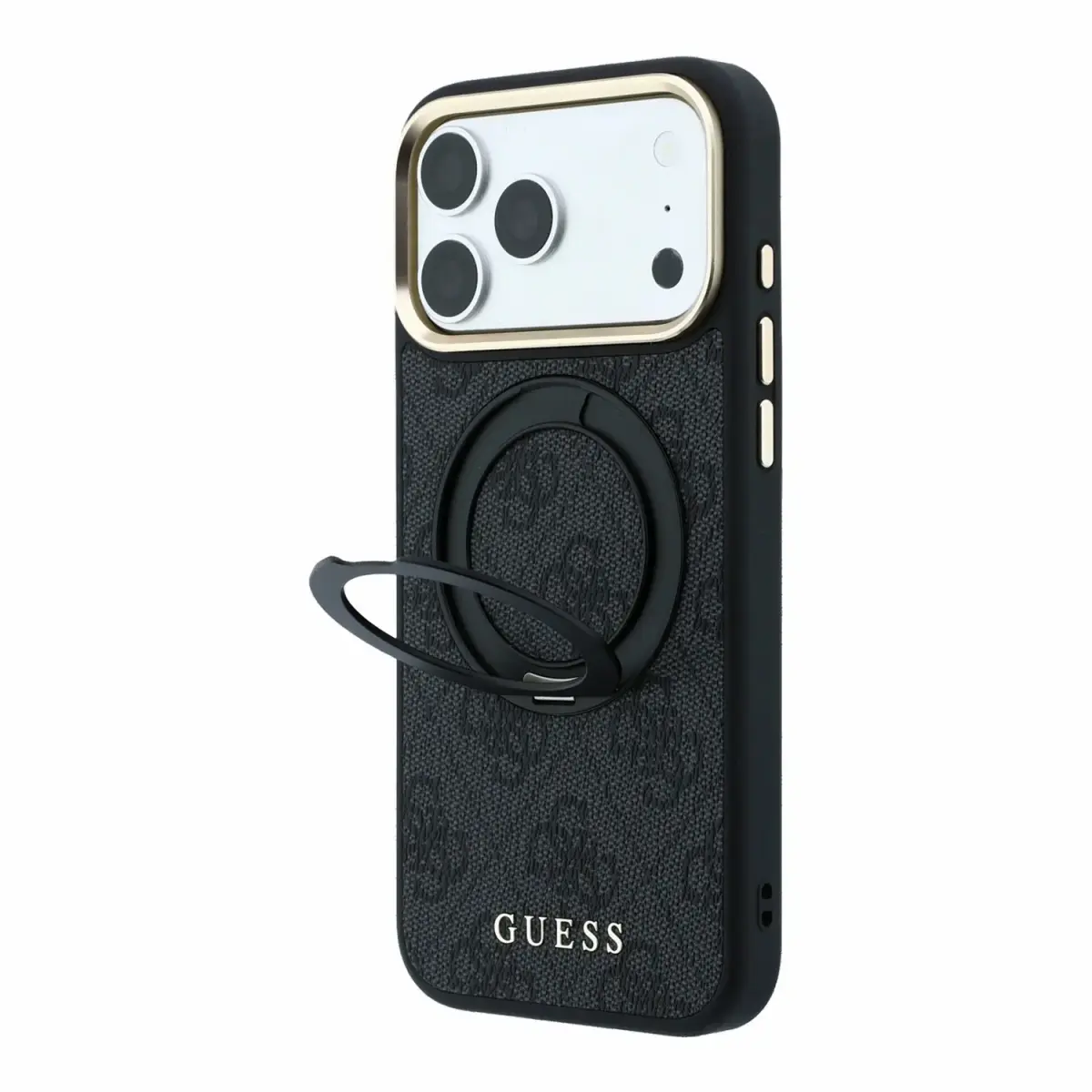 Guess PU 4G Ring Stand kaitsekile telefonile iPhone 18 Pro must
