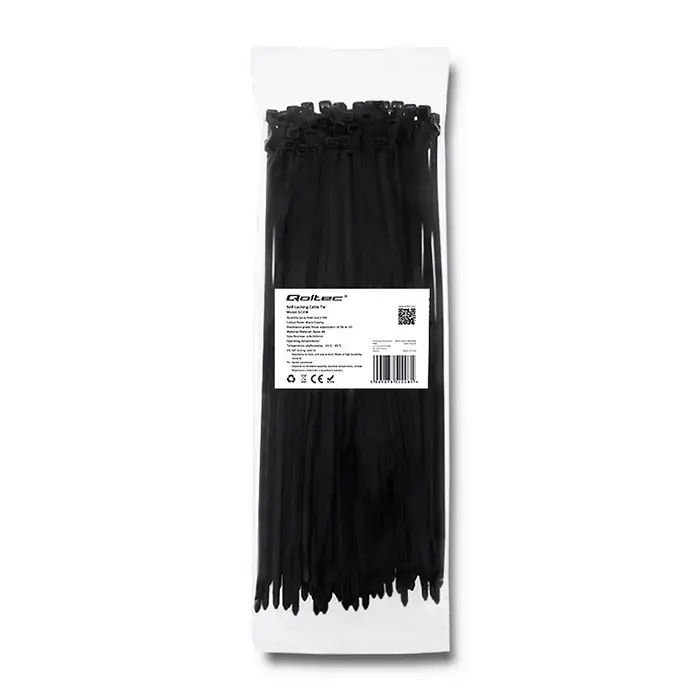 Qoltec Self-locking cable tie | 4.8*300mm | 100 pcs. | Nylon66 | UV | Black