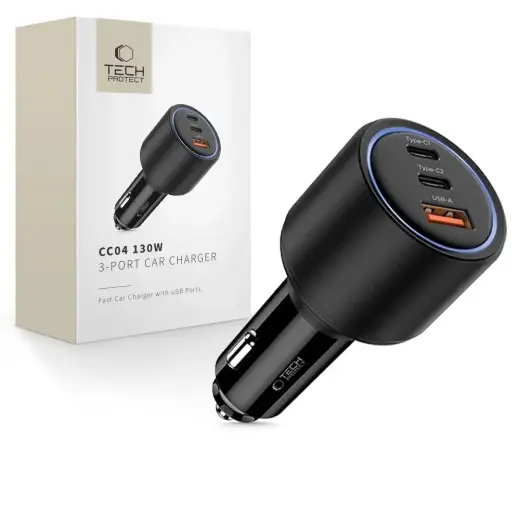 CC04 automašīnas lādētājs | 130W | PD | 3-port | melns