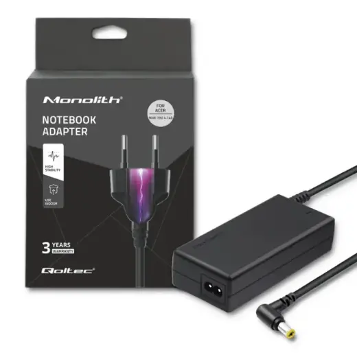 Qoltec 50087 strāvas adapteris klēpjdatoram Acer 90W | 19V | 4.74A | 5.5*1.7 | + strāvas kabelis