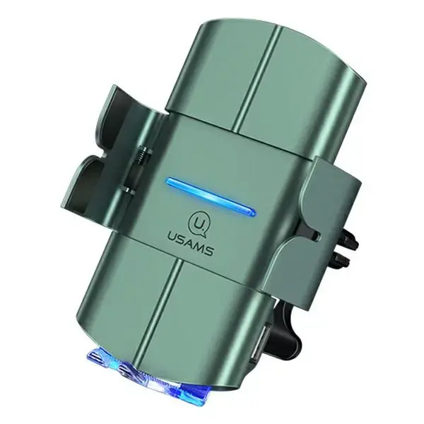 USAMS automatic car phone holder for air vent with 10W wireless charging green