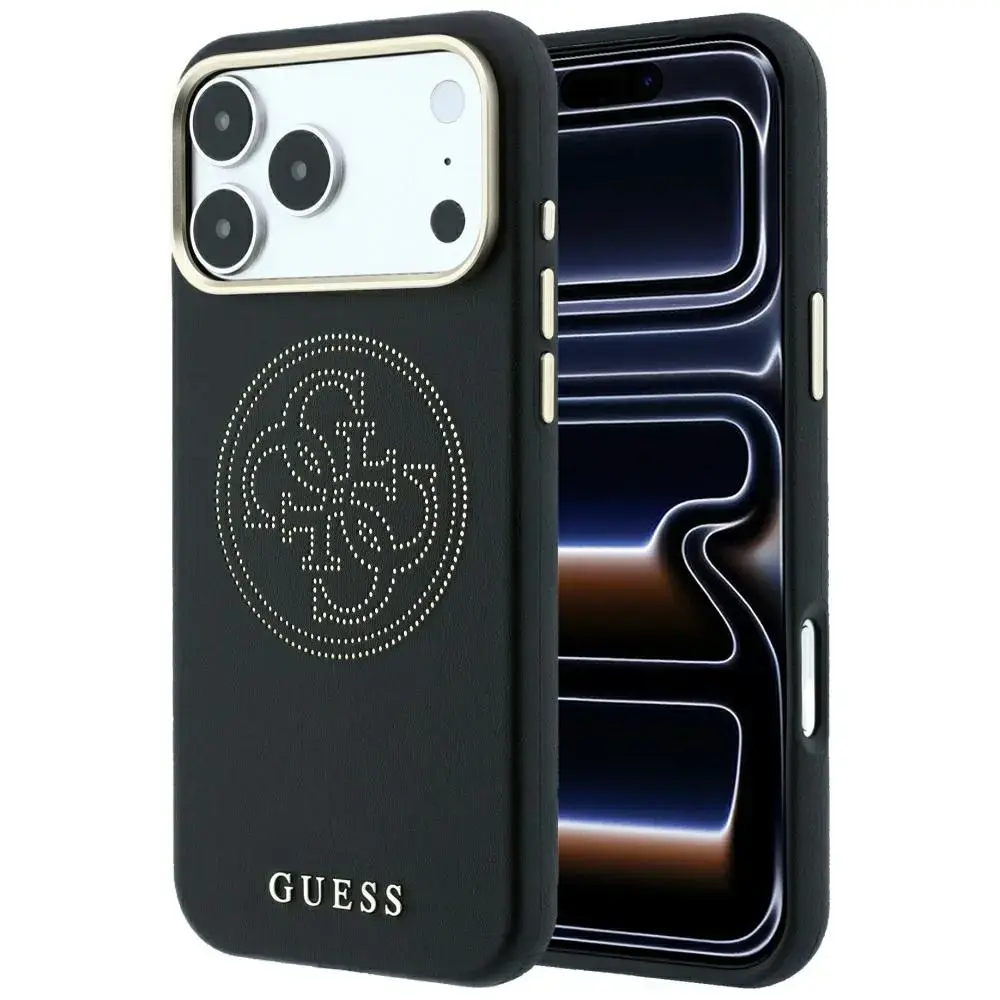 Guess Perforated 4G Gold Logo maciņš teleforam iPhone 18 Pro Max | iPhone 17 Pro Max melns