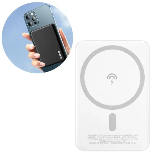 Dudao K14S ārējais akumulators (powerbank) | 5000 mAh | 10W | USB-C, Micro USB, MagSafe | balts