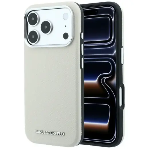 Karl Lagerfeld Grained Elongated Logo чехол с поддержкой MagSafe для телефона iPhone 17 Pro | iPhone 18 Pro бежевый
